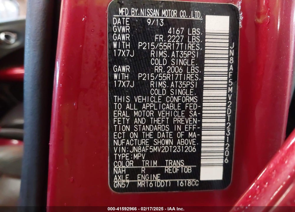 2013 NISSAN JUKE SL VIN: JN8AF5MV2DT231206