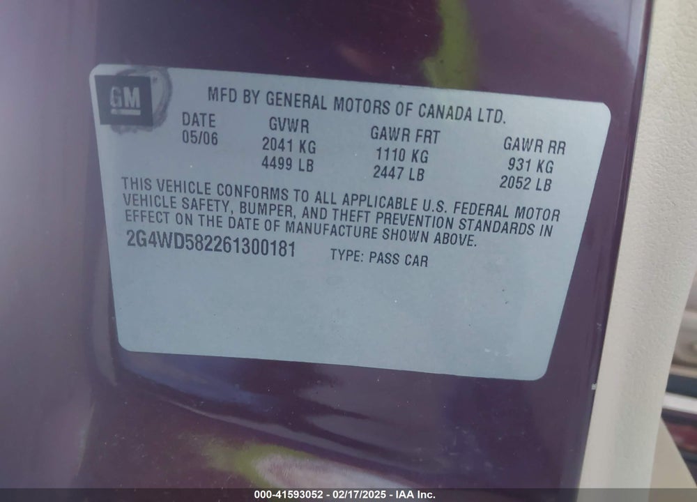 2006 BUICK LACROSSE CXL VIN: 2G4WD582261300181