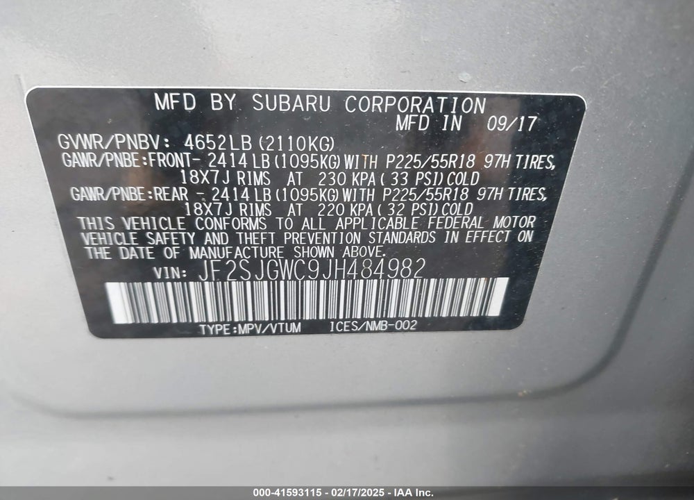 2018 SUBARU FORESTER 2.0XT TOURING VIN: JF2SJGWC9JH484982