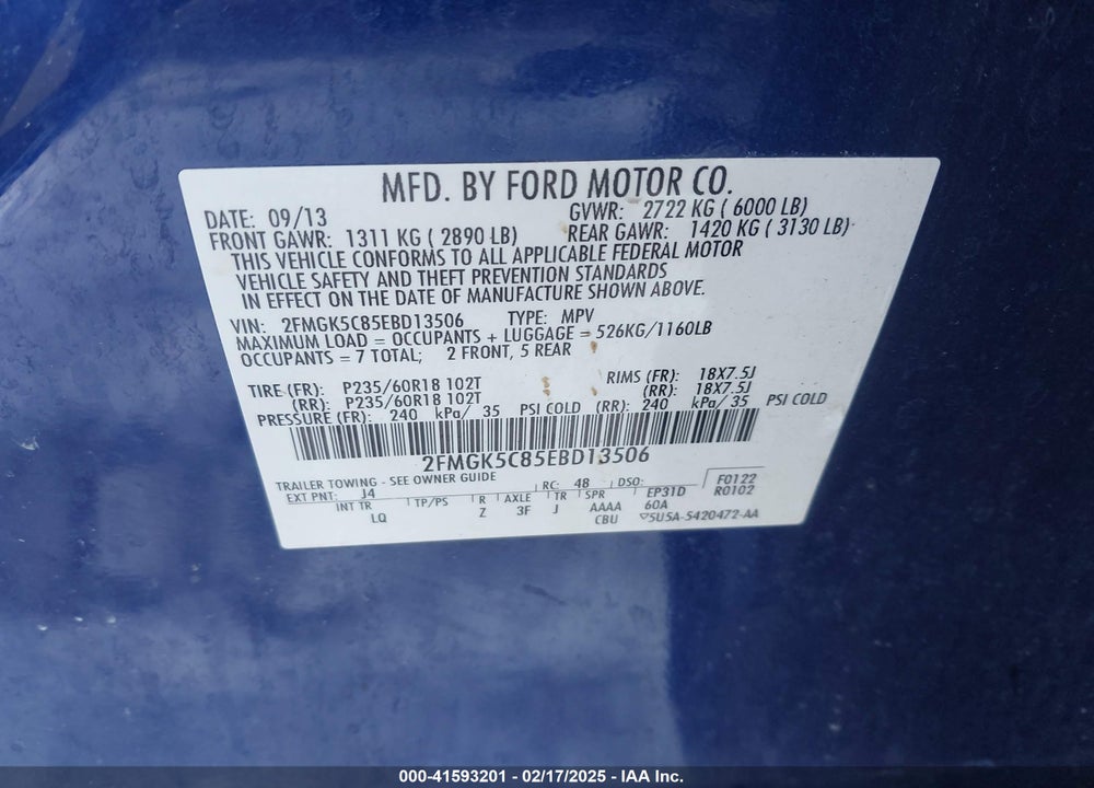 2014 FORD FLEX VIN: 2FMGK5C85EBD13506