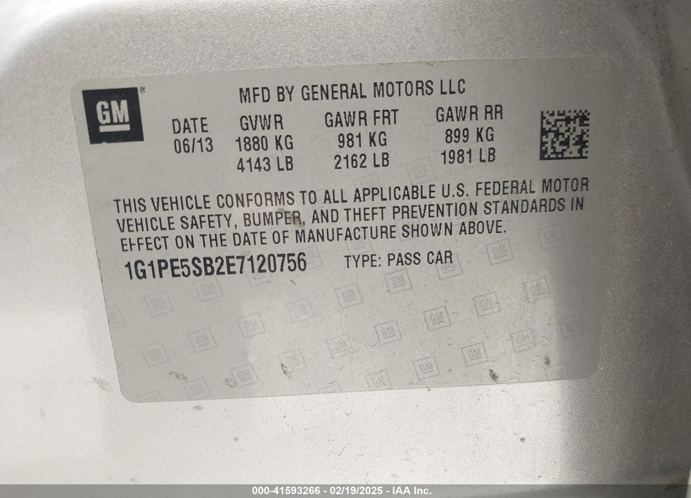 2014 CHEVROLET CRUZE VIN: 1G1PE5SB2E7120756