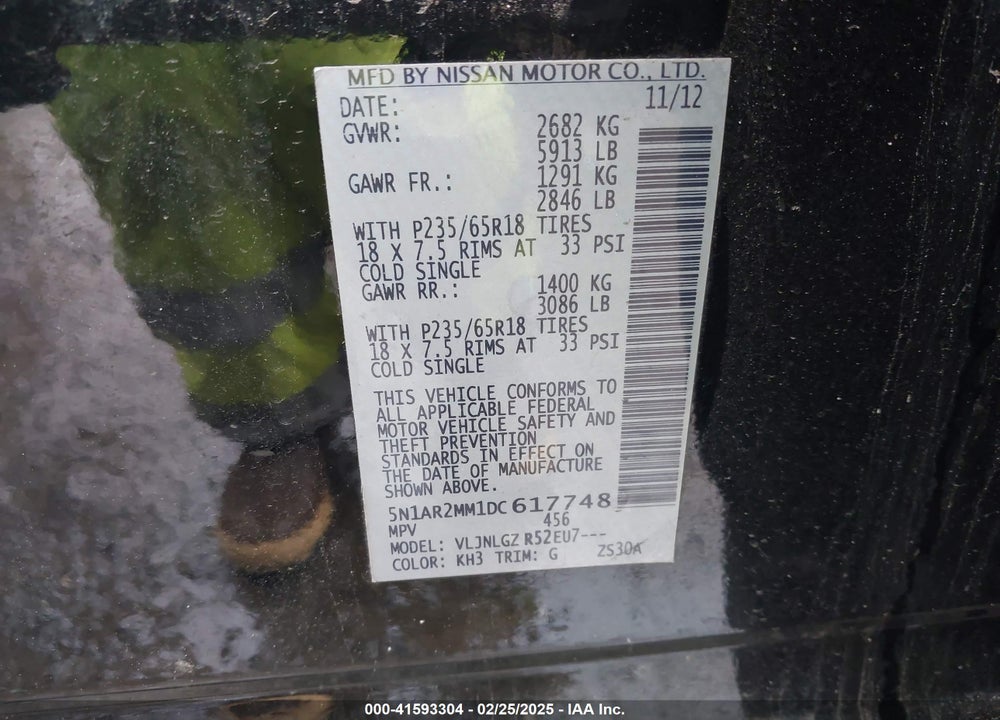 2013 NISSAN PATHFINDER VIN: 5N1AR2MM1DC617748