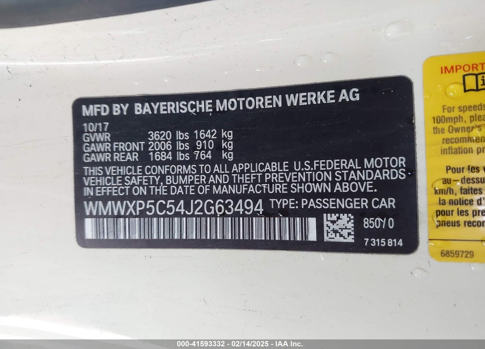 2018 MINI HARDTOP VIN: WMWXP5C54J2G63494