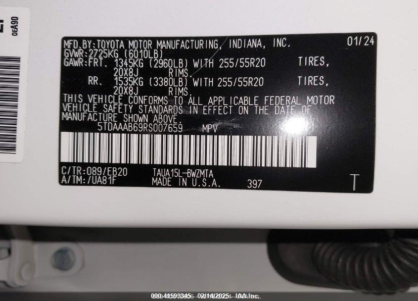 2024 LEXUS TX 350 PREMIUM VIN: 5TDAAAB69RS007659
