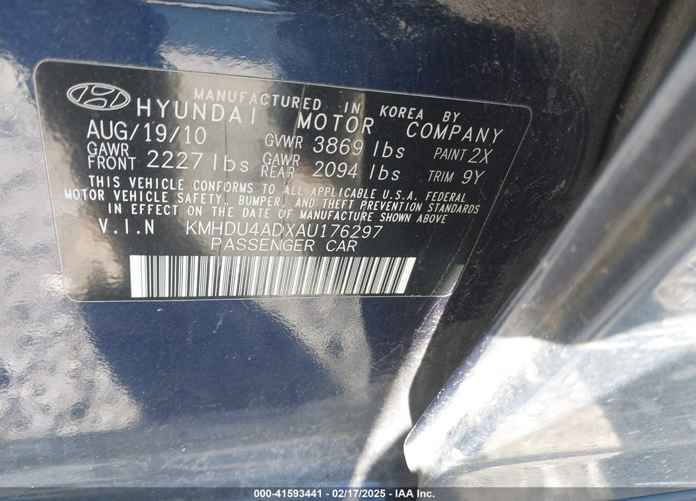 2010 HYUNDAI ELANTRA VIN: KMHDU4ADXAU176297