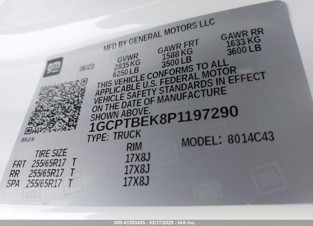 2023 CHEVROLET COLORADO 4WD SHORT BOX WT VIN: 1GCPTBEK8P1197290