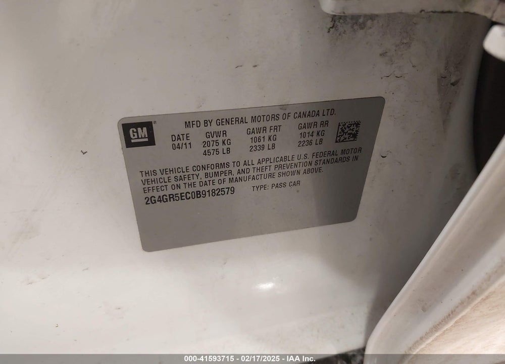 2011 BUICK REGAL VIN: 2G4GR5EC0B9182579