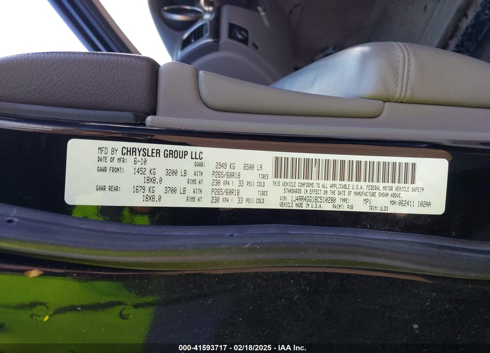 2011 JEEP GRAND CHEROKEE VIN: 1J4RR4GG1BC510280