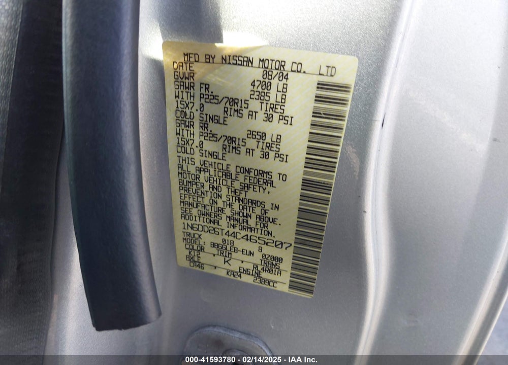 2004 NISSAN FRONTIER XE VIN: 1N6DD26T44C465207