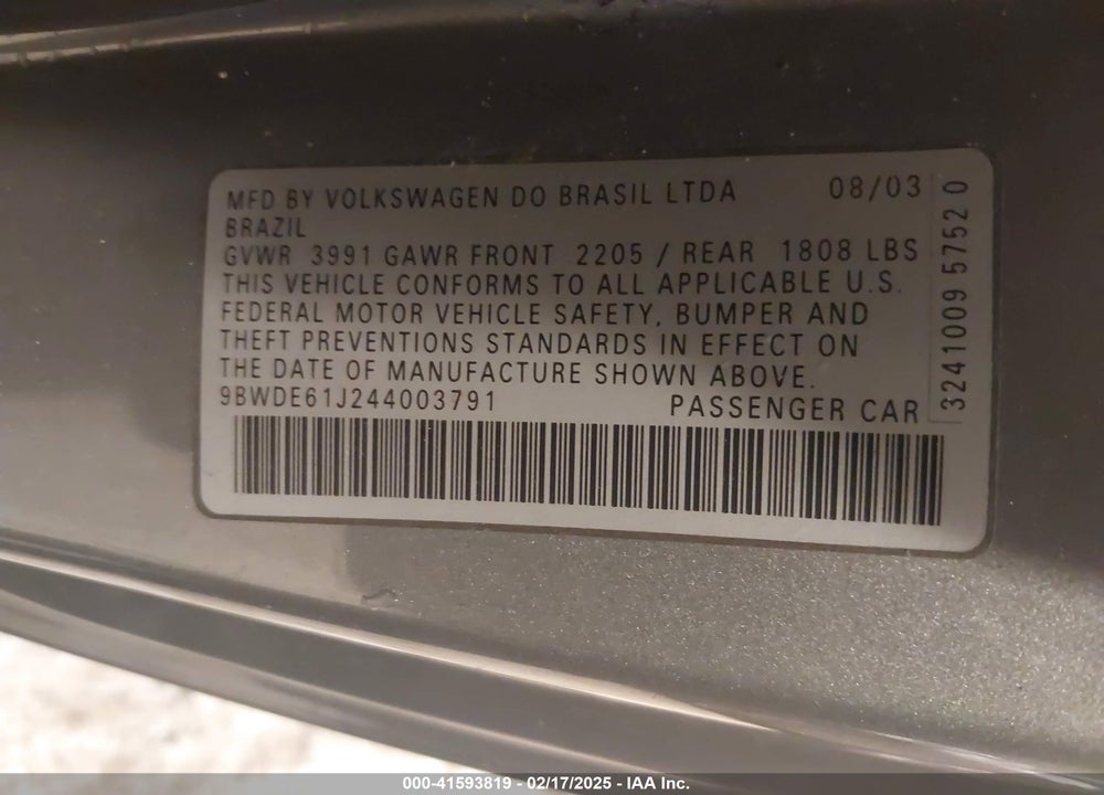 2004 VOLKSWAGEN GTI 1.8T VIN: 9BWDE61J244003791