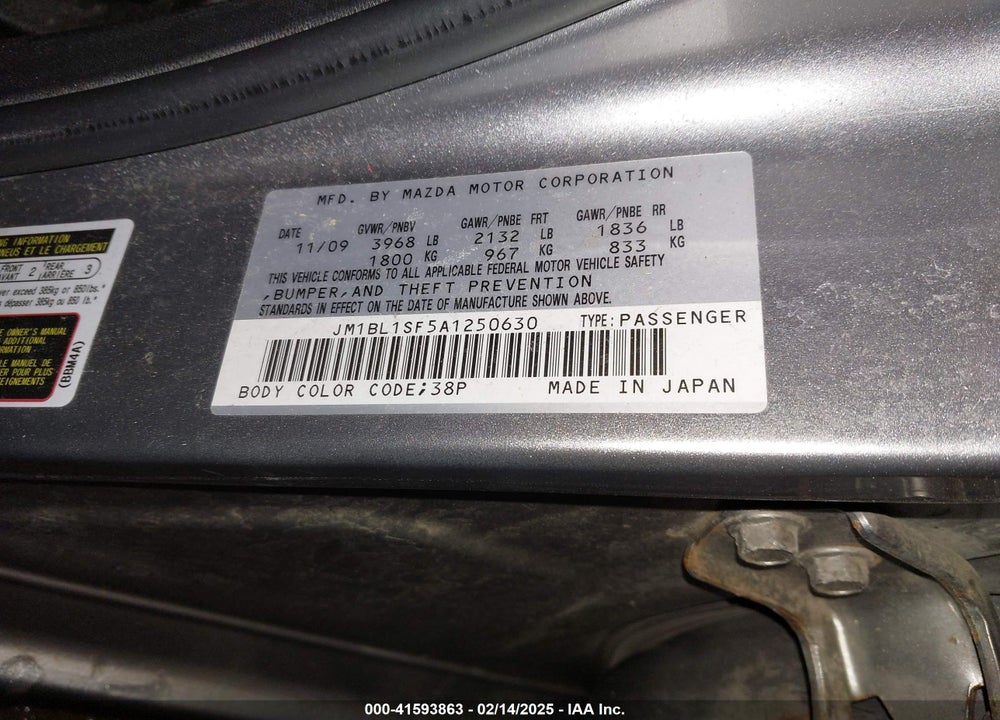 2010 MAZDA 3 I TOURING VIN: JM1BL1SF5A1250630