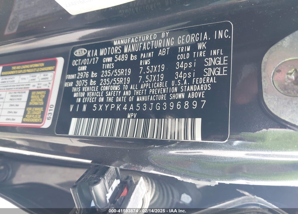 2018 KIA SORENTO 3.3L SX VIN: 5XYPK4A53JG396897