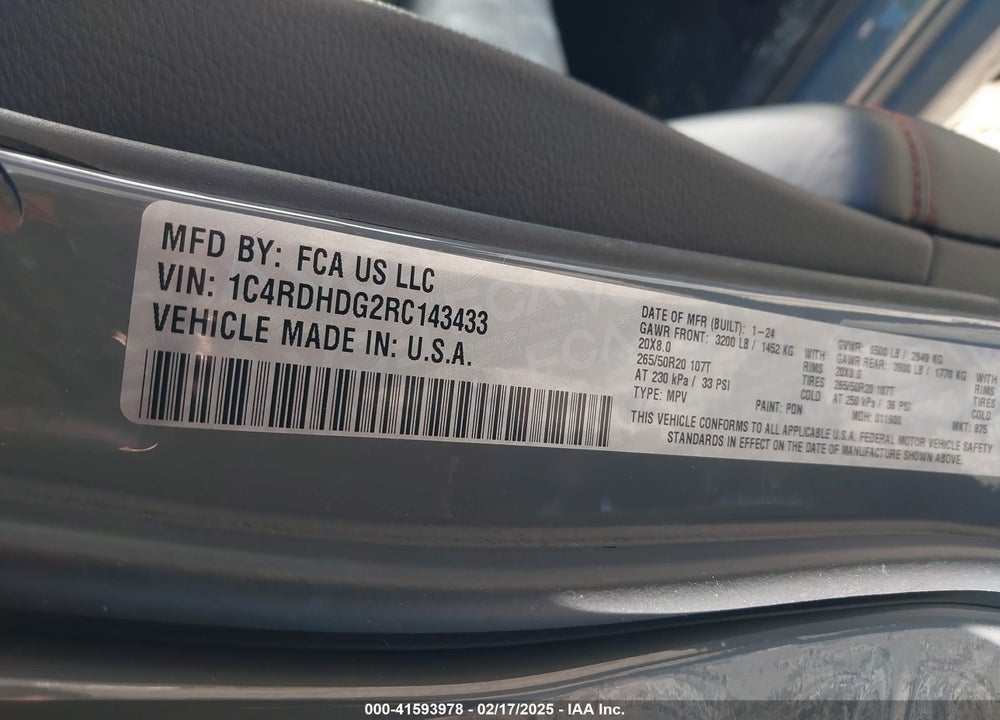 2024 DODGE DURANGO GT PLUS RWD VIN: 1C4RDHDG2RC143433