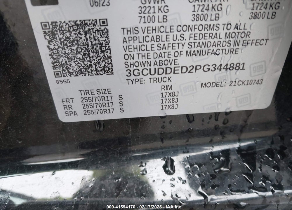 2023 CHEVROLET SILVERADO 1500 VIN: 3GCUDDED2PG344881