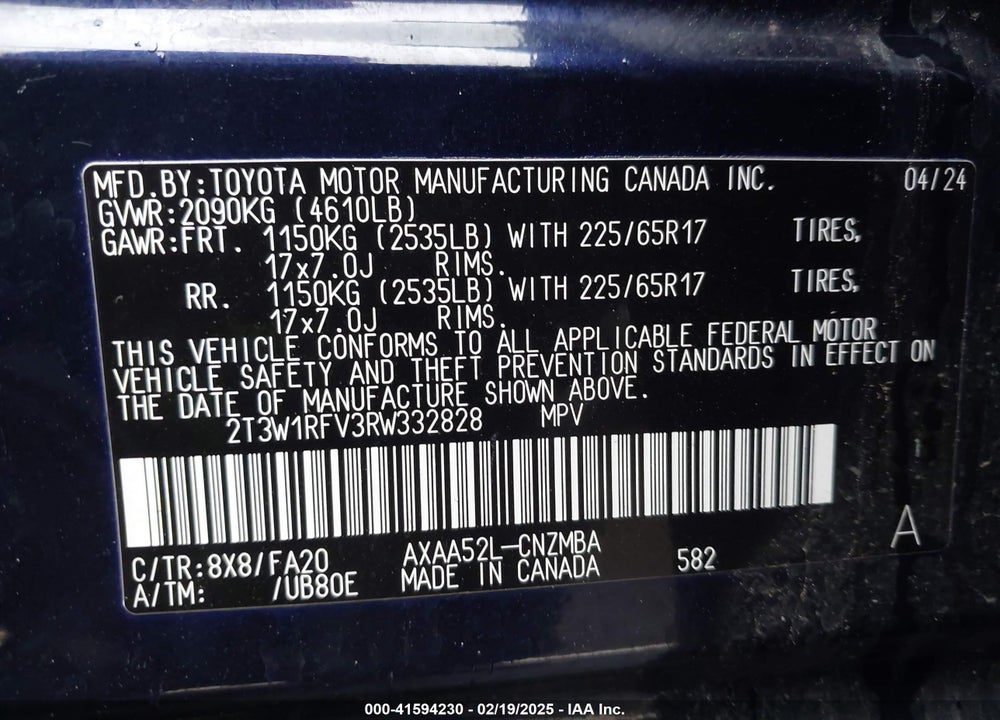 2024 TOYOTA RAV4 XLE VIN: 2T3W1RFV3RW332828
