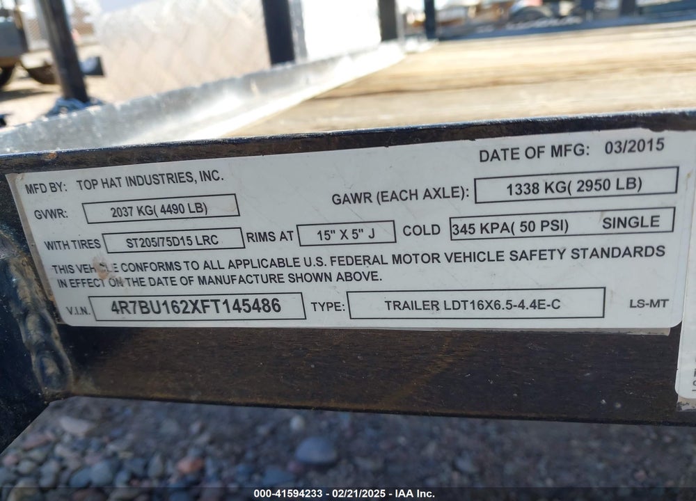 2015 TOP HAT INDUSTRIES INC TOP HAT VIN: 4R7BU162XFT145486