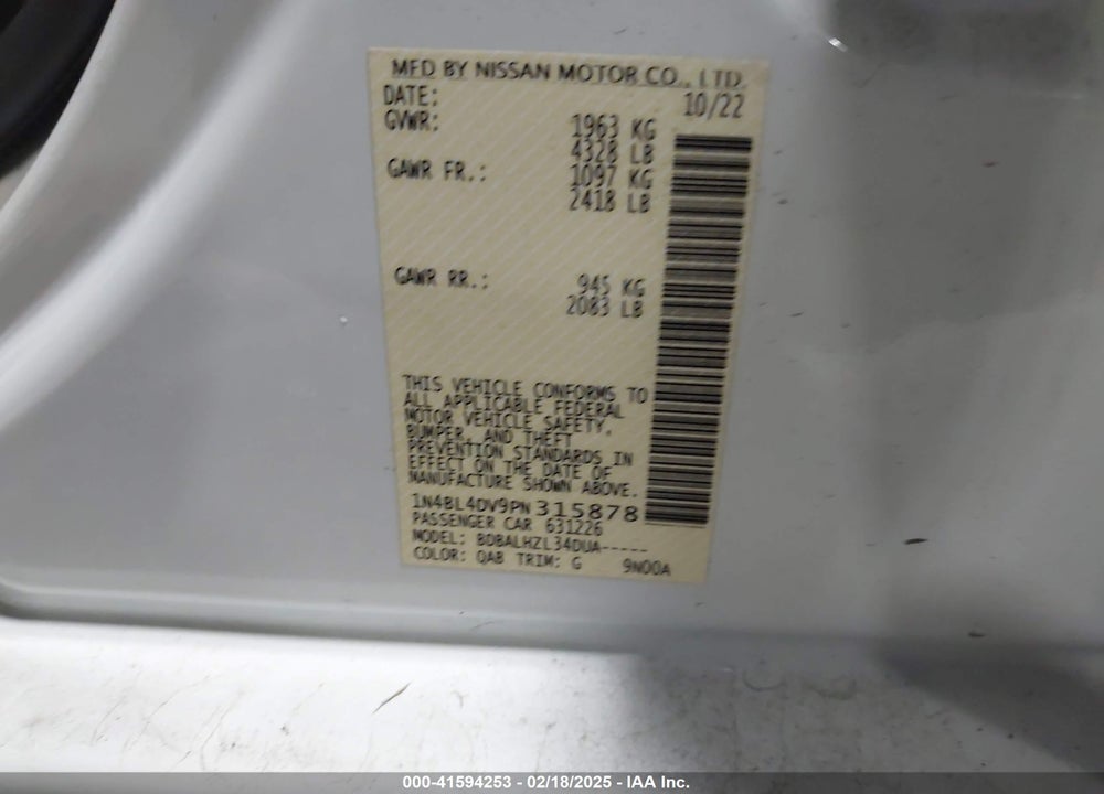 2023 NISSAN ALTIMA VIN: 1N4BL4DV9PN315878