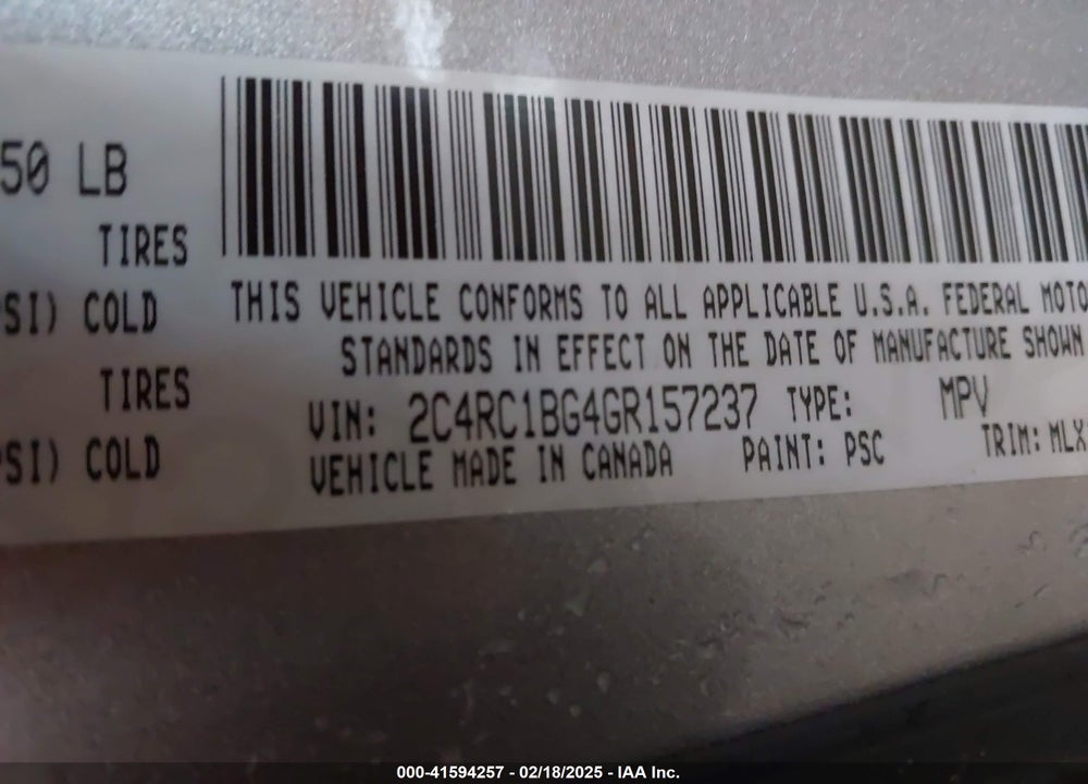 2016 CHRYSLER TOWN & COUNTRY TOURING VIN: 2C4RC1BG4GR157237