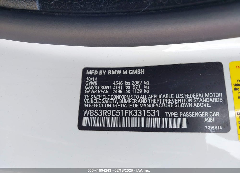 2015 BMW M4 VIN: WBS3R9C51FK331531