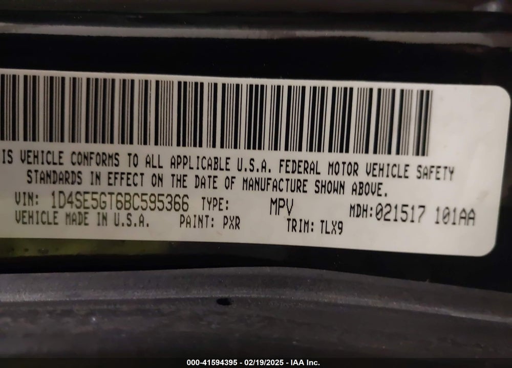2011 DODGE DURANGO CITADEL VIN: 1D4SE5GT6BC595366