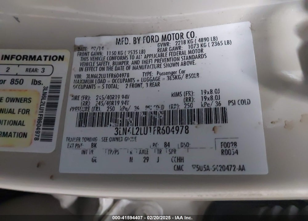 2015 LINCOLN MKZ HYBRID VIN: 3LN6L2LU1FR604978