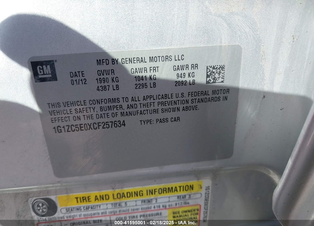 2012 CHEVROLET MALIBU VIN: 1G1ZC5E0XCF257634