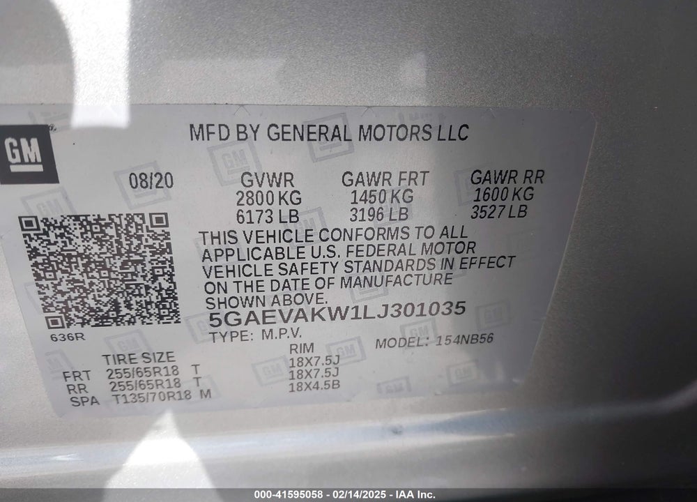 2020 BUICK ENCLAVE AWD ESSENCE VIN: 5GAEVAKW1LJ301035