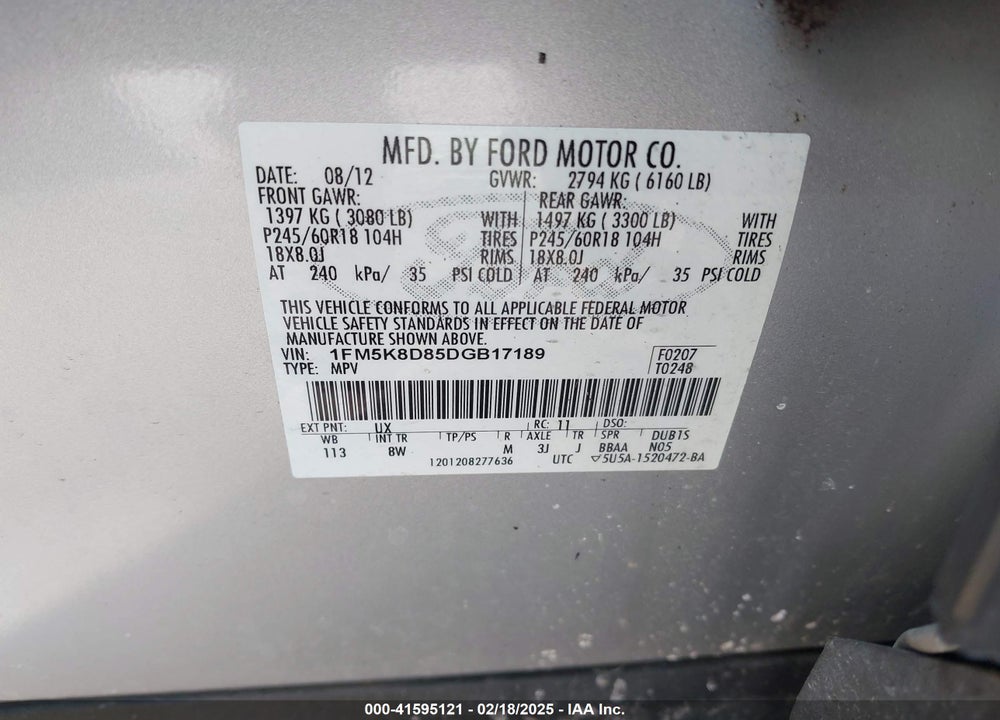 2013 FORD EXPLORER XLT VIN: 1FM5K8D85DGB17189