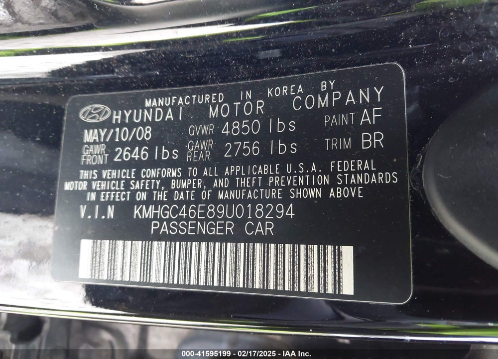 2009 HYUNDAI GENESIS VIN: KMHGC46E89U018294