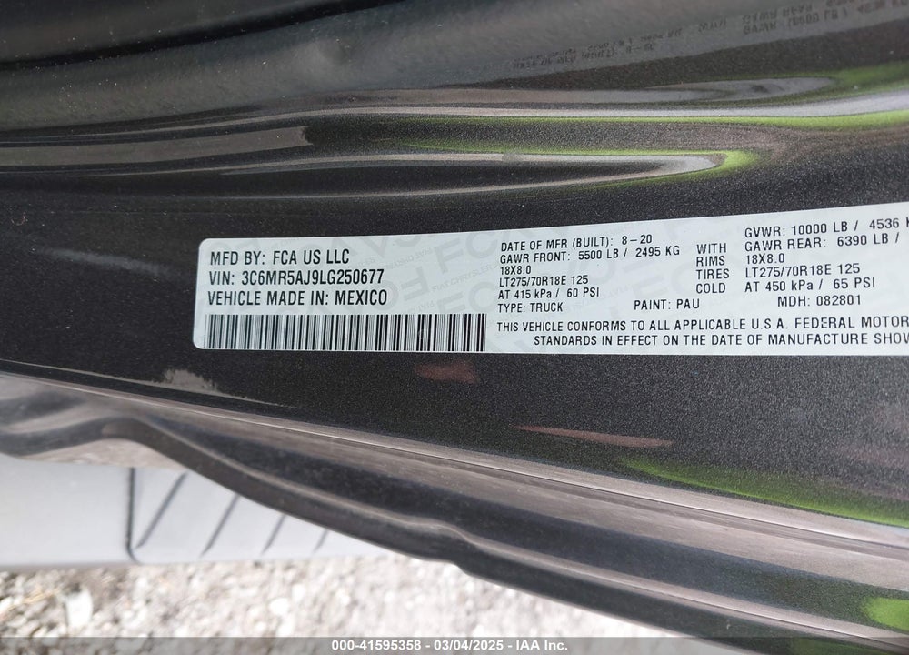 2020 RAM 2500 VIN: 3C6MR5AJ9LG250677