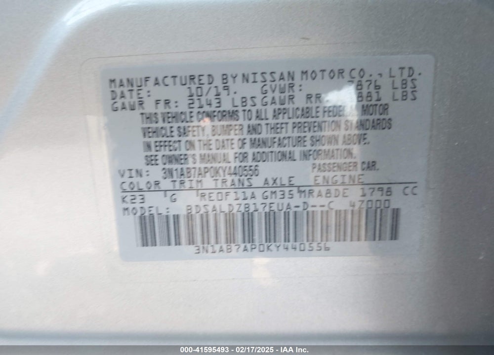 2019 NISSAN SENTRA VIN: 3N1AB7AP0KY440556