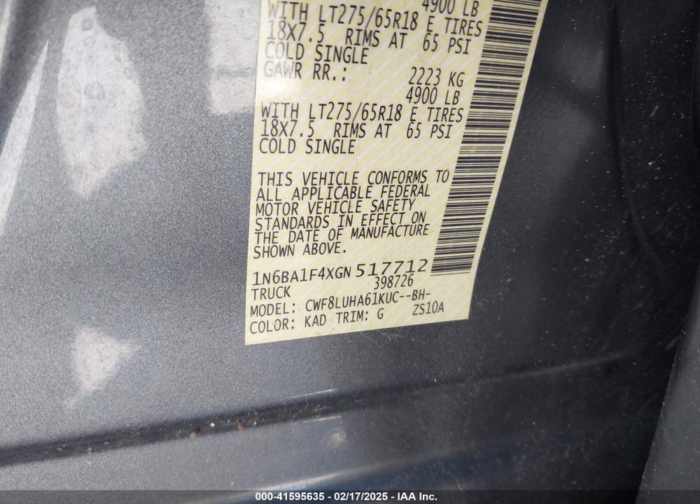 2016 NISSAN TITAN XD VIN: 1N6BA1F4XGN517712