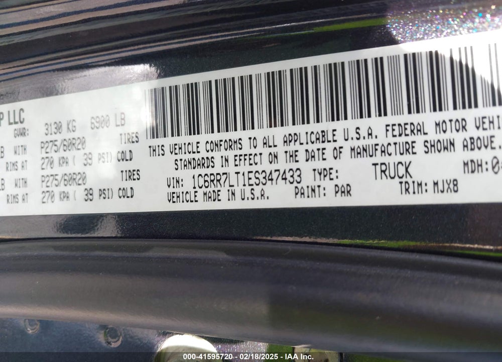 2014 RAM 1500 VIN: 1C6RR7LT1ES347433