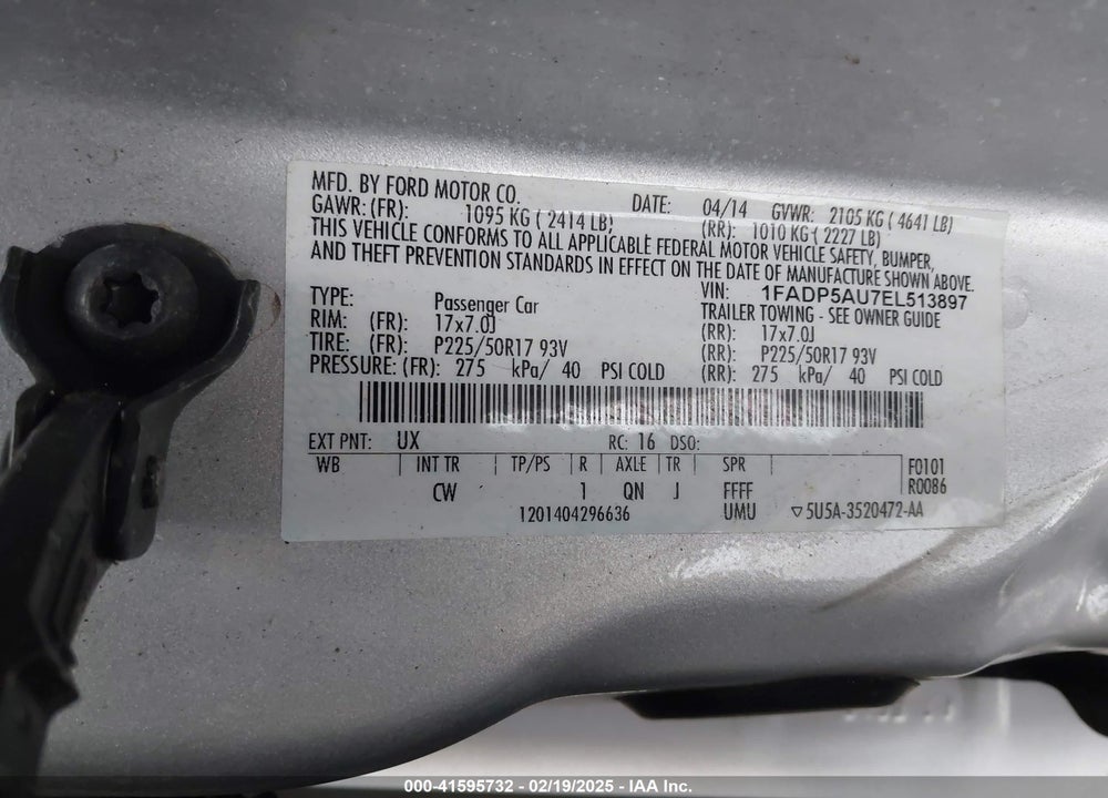2014 FORD C-MAX HYBRID VIN: 1FADP5AU7EL513897