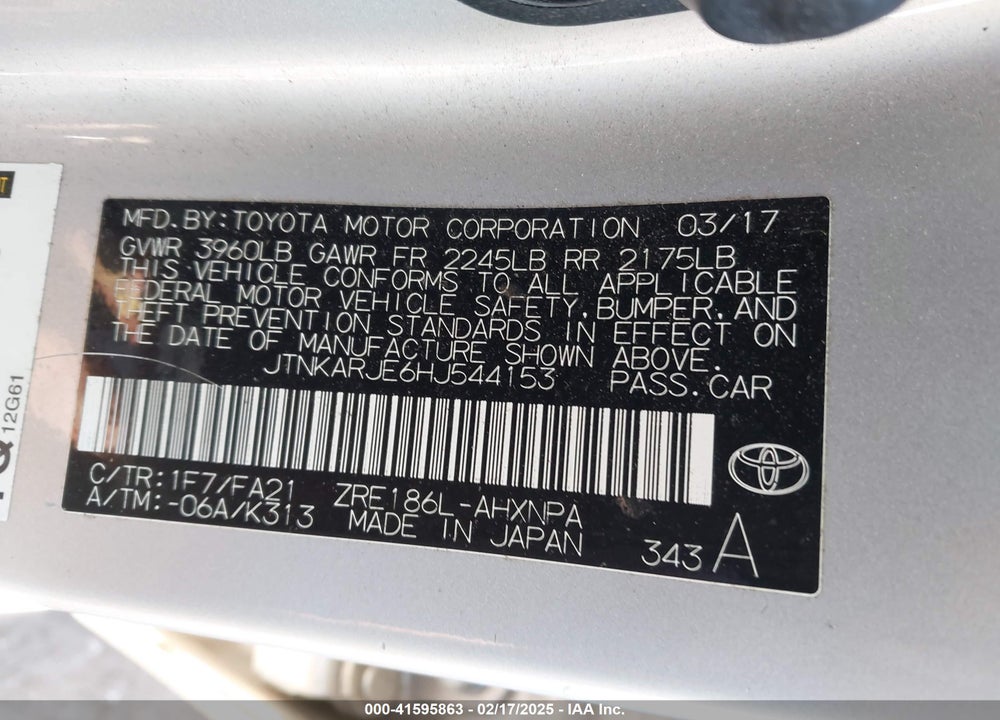 2017 TOYOTA COROLLA IM VIN: JTNKARJE6HJ544153