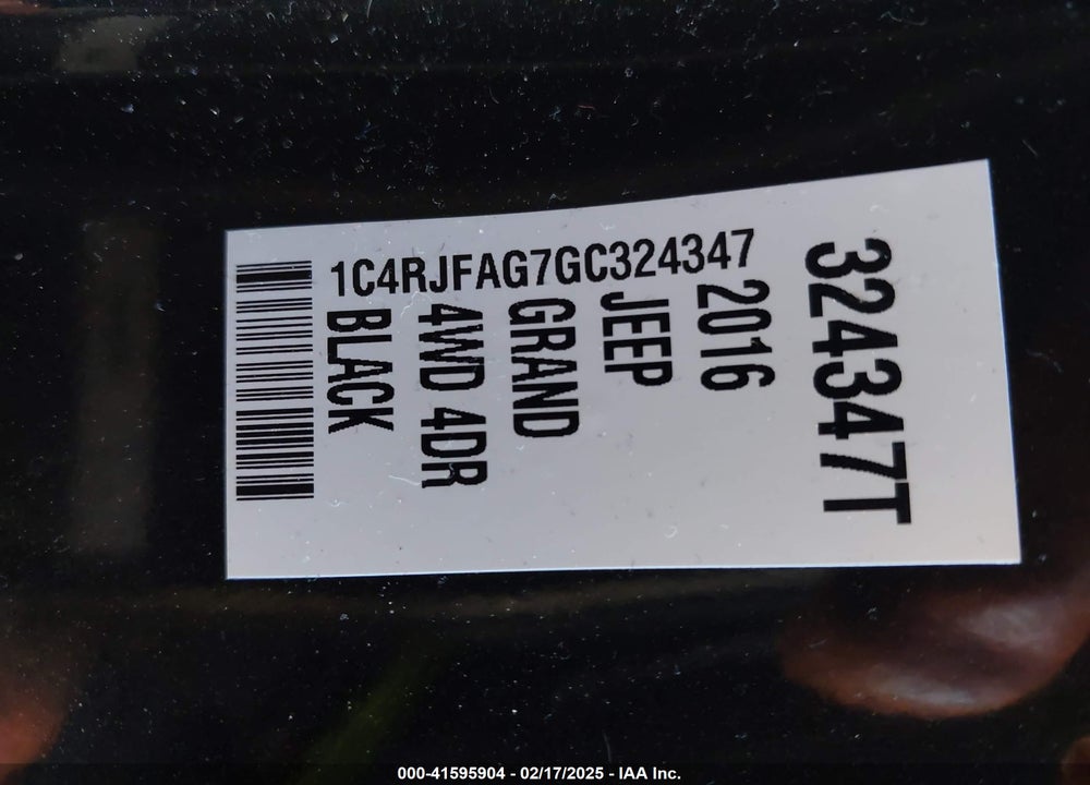 2016 JEEP GRAND CHEROKEE LAREDO VIN: 1C4RJFAG7GC324347