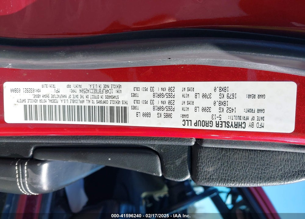 2014 JEEP GRAND CHEROKEE LIMITED VIN: 1C4RJFBT6EC142504