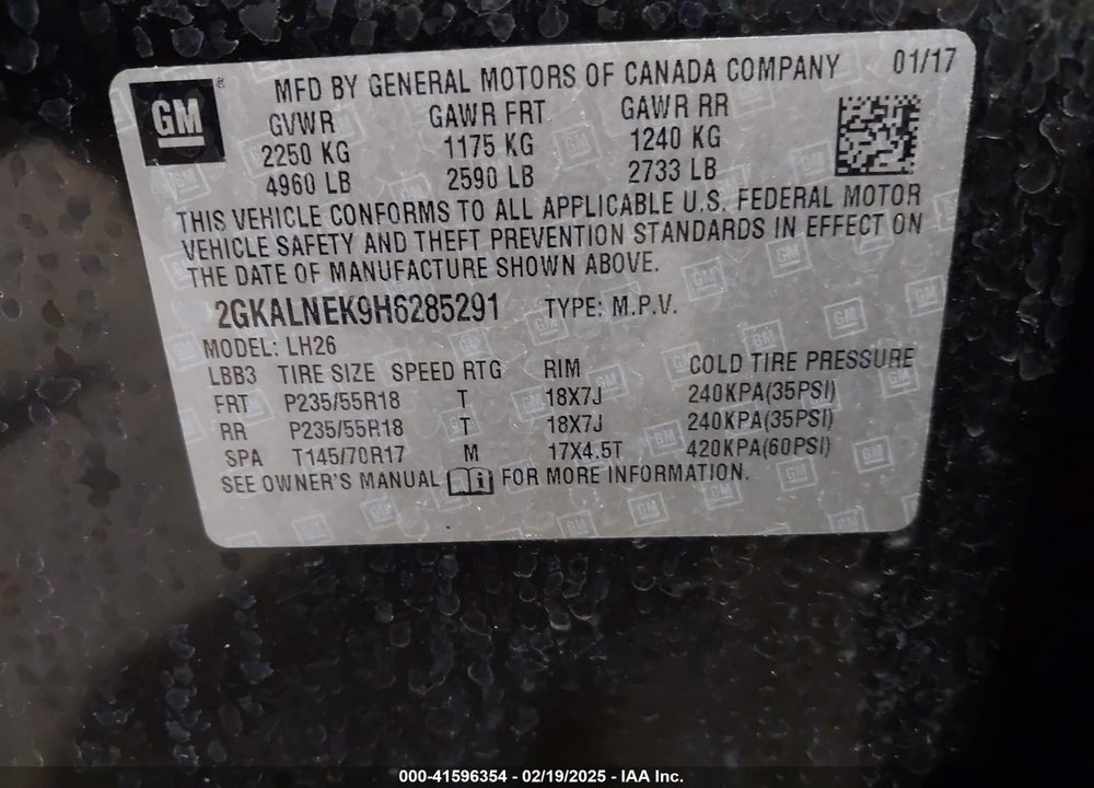 2017 GMC TERRAIN SLE-2 VIN: 2GKALNEK9H6285291