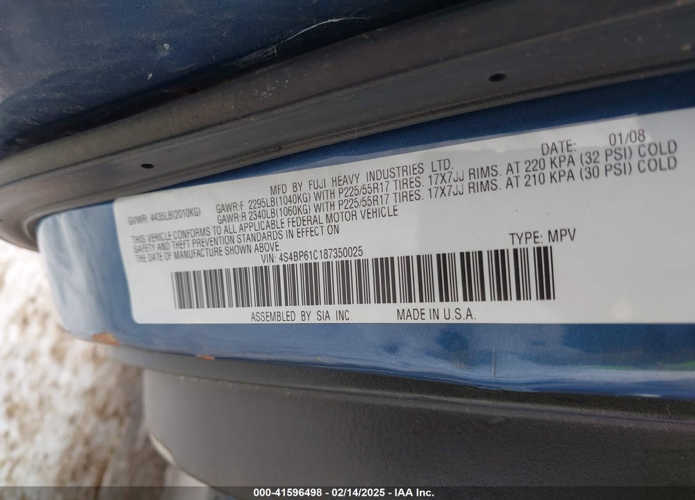 2008 SUBARU OUTBACK 2.5I/2.5I L.L. BEAN EDITION VIN: 4S4BP61C187350025