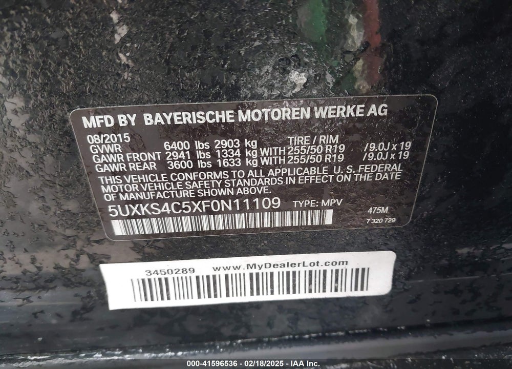 2015 BMW X5 VIN: 5UXKS4C5XF0N11109