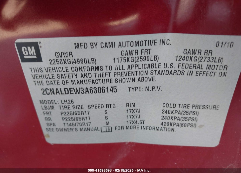 2010 CHEVROLET EQUINOX LT VIN: 2CNALDEW3A6306145
