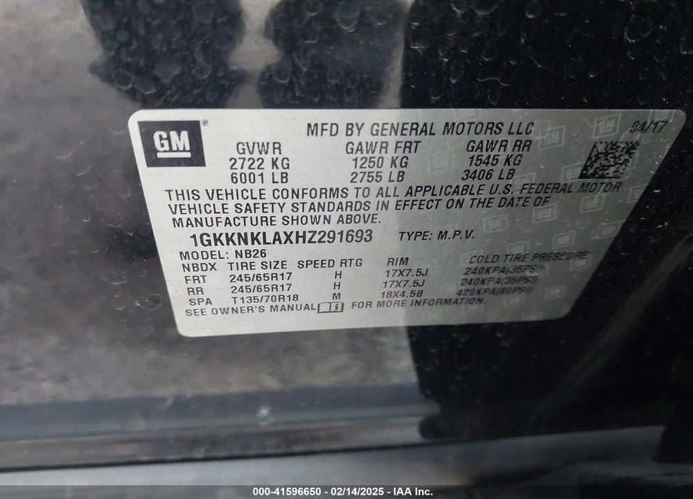 2017 GMC ACADIA SLE-1 VIN: 1GKKNKLAXHZ291693