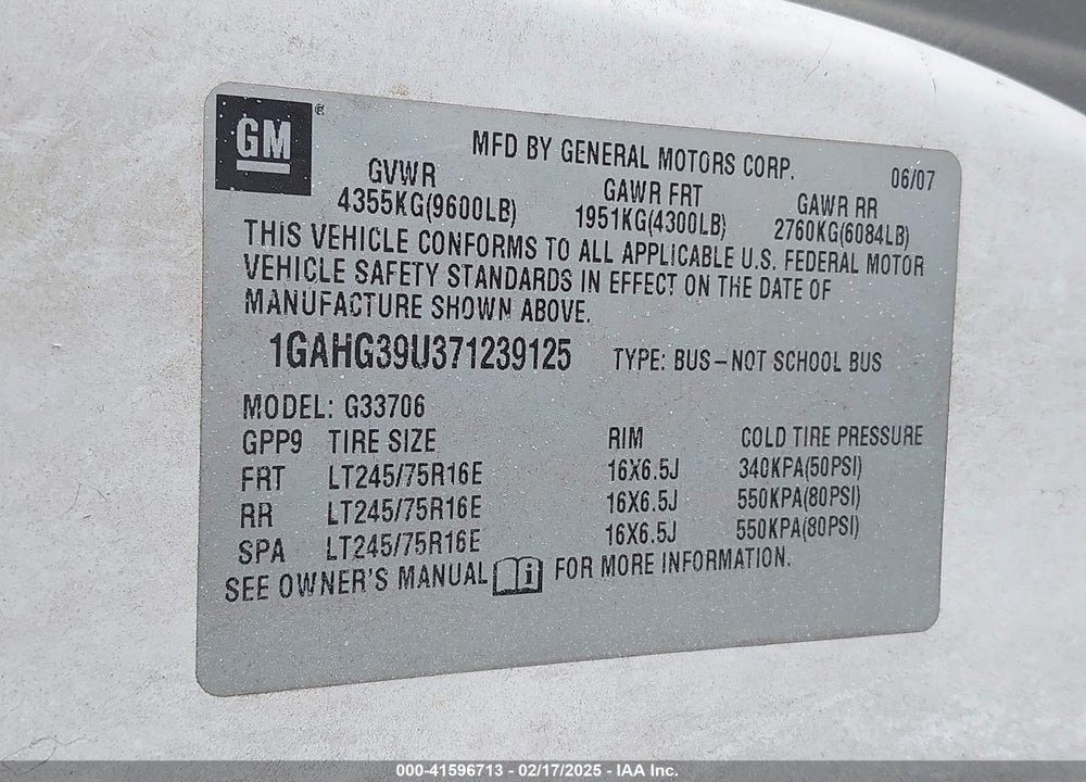2007 CHEVROLET EXPRESS LS VIN: 1GAHG39U371239125