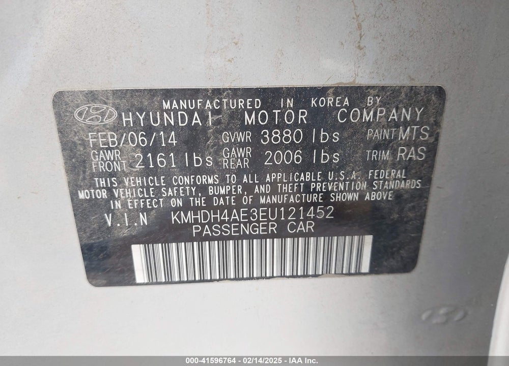 2014 HYUNDAI ELANTRA VIN: KMHDH4AE3EU121452