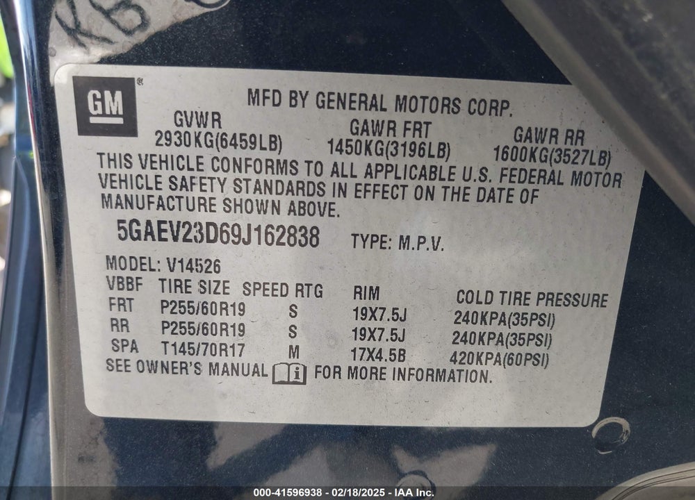 2009 BUICK ENCLAVE CXL VIN: 5GAEV23D69J162838