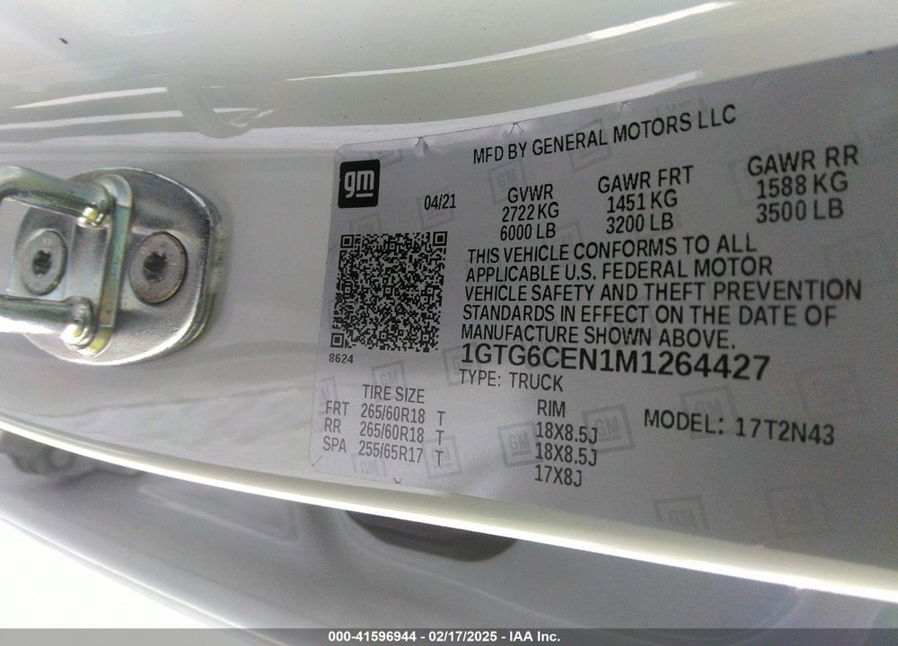 2021 GMC CANYON VIN: 1GTG6CEN1M1264427