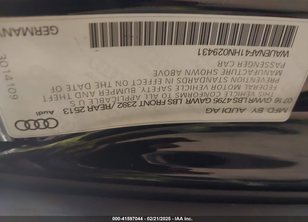 2017 AUDI A4 VIN: WAUENAF41HN029431