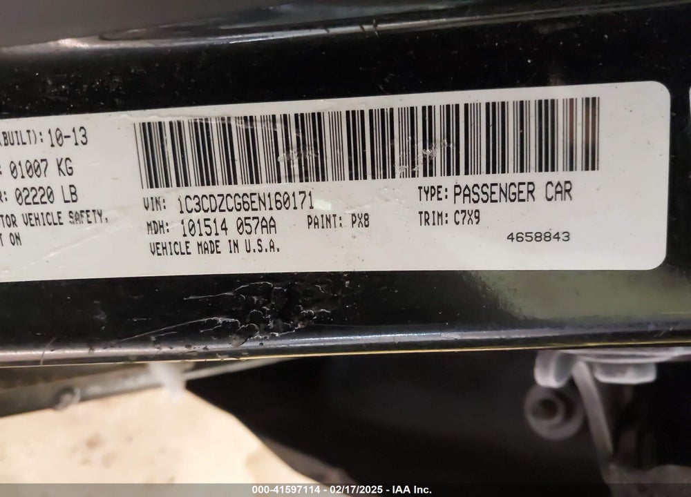 2014 DODGE AVENGER VIN: 1C3CDZCG6EN160171