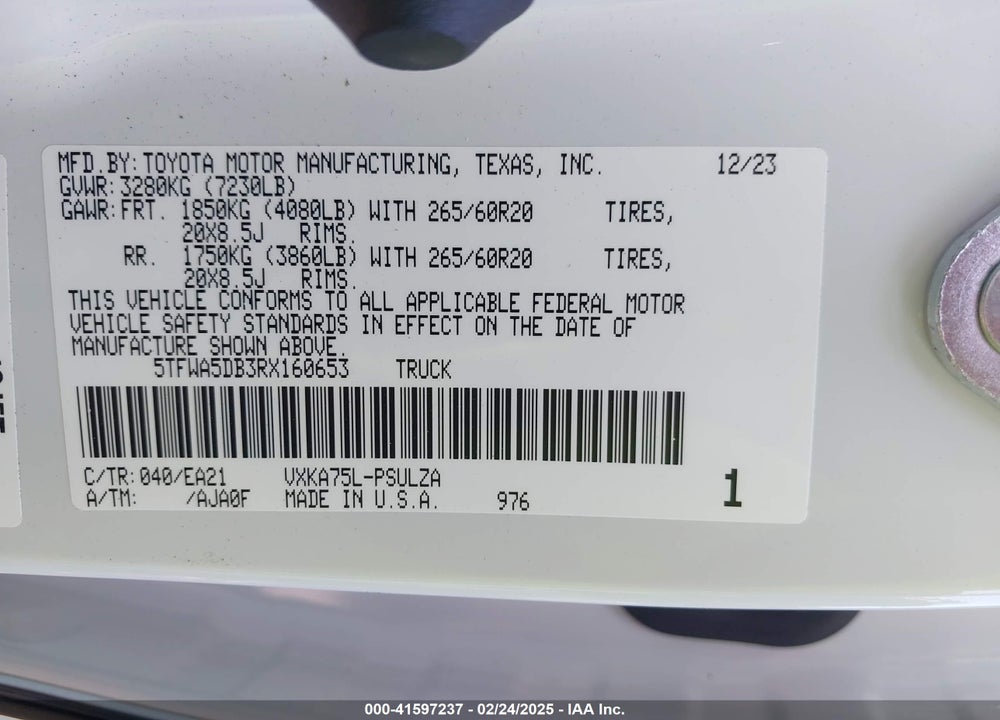 2024 TOYOTA TUNDRA VIN: 5TFWA5DB3RX160653
