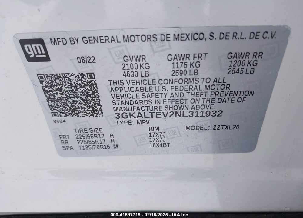 2022 GMC TERRAIN AWD SLE VIN: 3GKALTEV2NL311932